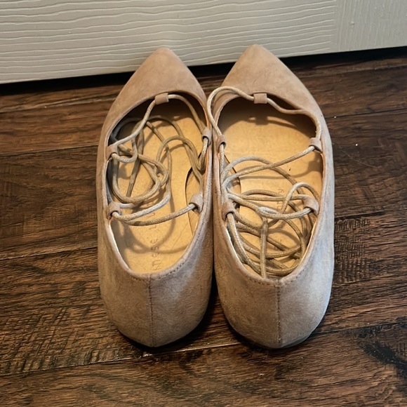 Taupe Lace Up Suede Flats - Picture 2 of 4